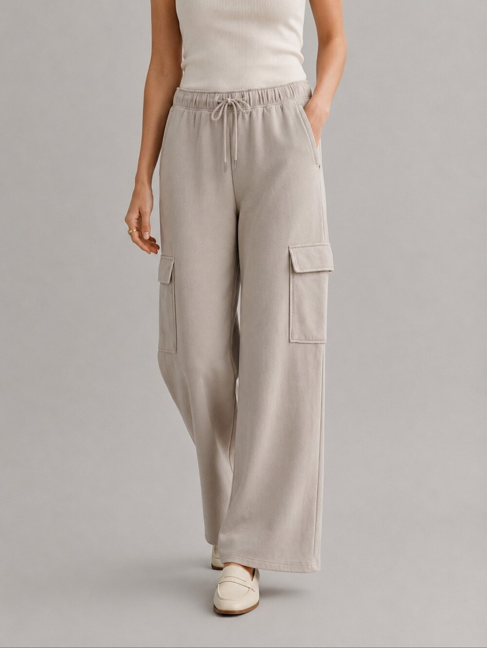 Gilly Hicks Active Wide Leg Taupe Cargo Sweatpants Womems Size Large